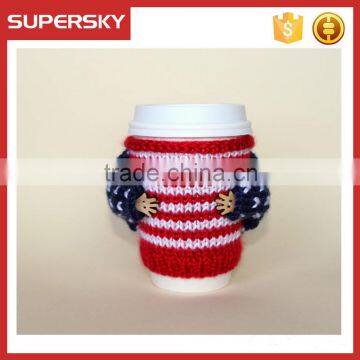 V-167 Stars and stripes coffe hand knitted sleeve cosy cup mug sweater/coffee sweater/cup accessory