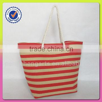 Polyester Material Beach Bag And Women Stripe Handbags Cotton Handle