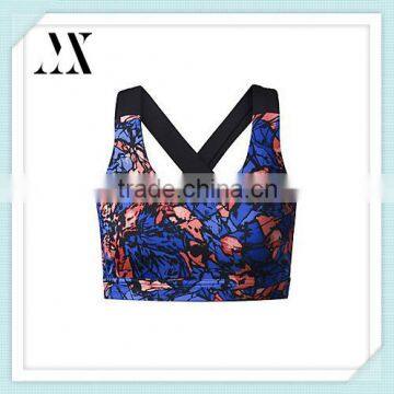 Four-way stretch wide strappy sublimation back hole sexy sports bra