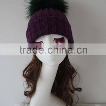 Big Raccoon Fur Pompom new custom blank beanie knit winter hats wholesale knit beanie