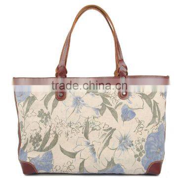 Heavy washed canvas leather flower printing shopping bag ladies canvas bag tote bag