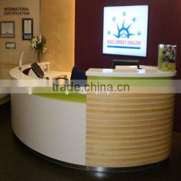 custom made round wood office reception desk