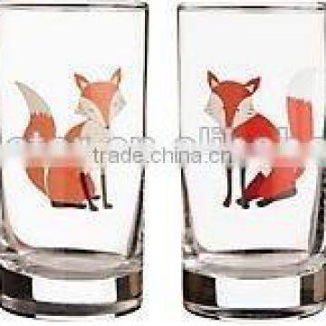 4 Pack Round Drinking Glass With Fox Printing Design