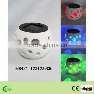 Ceramic crafts pot with solar light for garden decoration