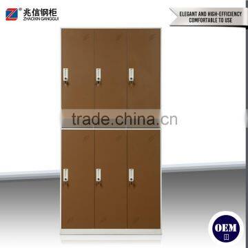 6 Door Brown Wardrobe Stainless Steel Knock Down Locker Key Lock Wardrobe Cabinet photo-3