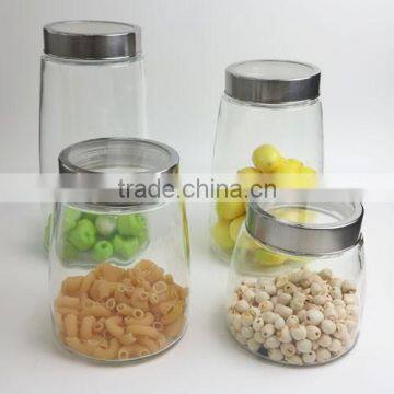 Hot Sale Glass Canister Jar with Metal See-Through Cover