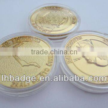 3D gold coins with clear box,double-side embossed souvenior coins