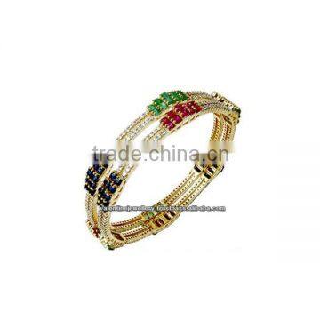 Pretty gemstones gold diamond bangles