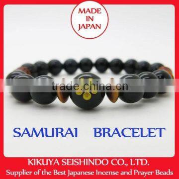 Maeda Keiji, samurai bracelet, tiger eye beads, tiger-eye, Onyx 12 mm , tiger eye bracelet