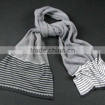 Mens double layer striped knit fine gauge scarf