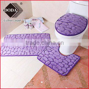 microfiber stone embossed 3D bathroom floor carpet 3pcs set