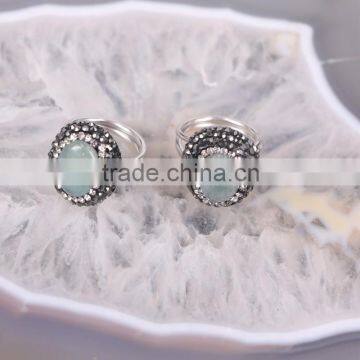 Top Quality Sterling Silver 925 Jade Stone Ring, Pave Setting Crystal Luminous stone Druzy Ring, Glowing in the dark