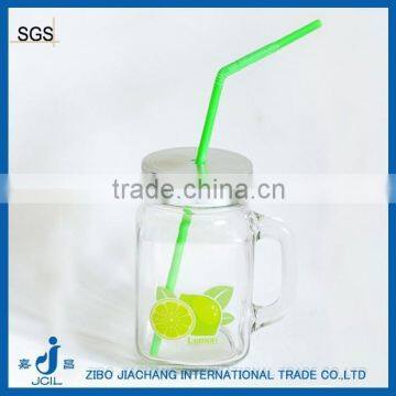 16oz clear glass mug with handle and straw