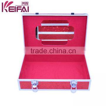 Custom Logo Lockable Hardshell Red Pu Makeup Case With Compartments With Mirror photo-5