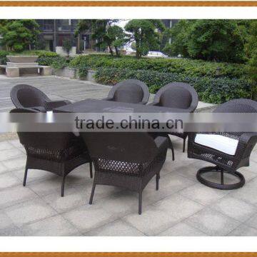 Rectangle Table Rattan Dining Set Swivel Chair