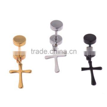 Stainless steel unique design hanging cross earrings for men