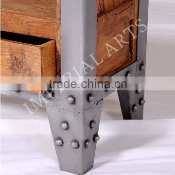 Wood Iron Book Shelf With 2 Drawers photo-2