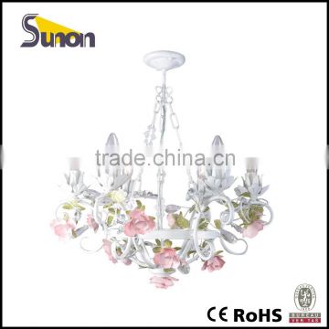 SD0941-6A White Brush Gold Decortive Chandelier/6 Light Wrought Iron Chandelier/Flower Chandelier