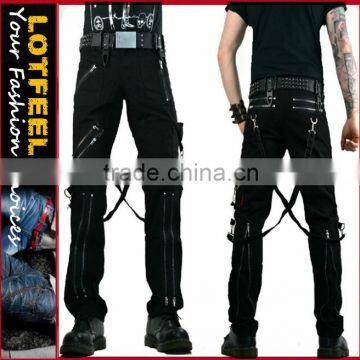 Bondage straps zipper gothic punk emo military goth jeans pants (ROCK007)