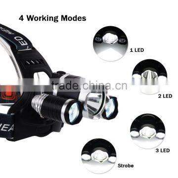 Rechargeable 5000 Lumen 3x CR EE XM-L T6 LED Headlamp,Flashlight Camping Hunting Headlight,LED Rechargeable High Power Headlamp photo-3
