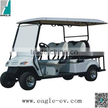 six seats electric golf car with two rear facing flip-flop seats