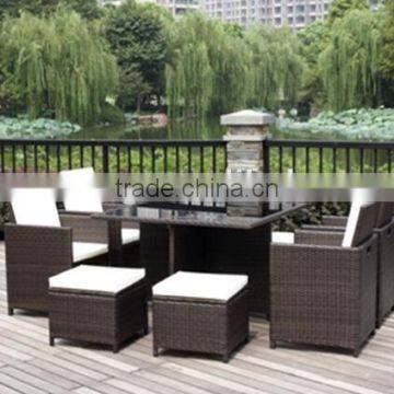 9 pieces rattan cube patio garden outdoor furniture dinning table sofa set