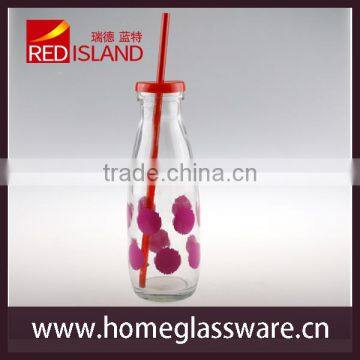 16oz beverage glass bottle with plastic lids, straws hoting selling