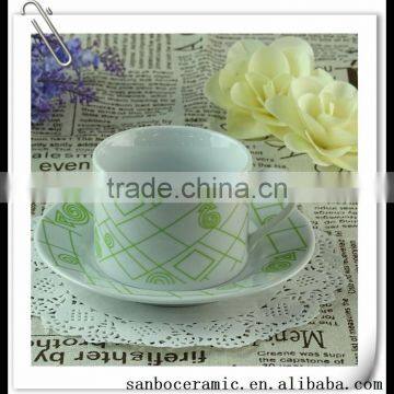 120ml Cheap Green Morden Printing Bulk Tea Cup And Saucers