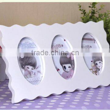 3 round white gift combination wooden photo picture frame