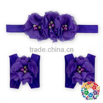 Baby Shabby Flower Barefoot Sandals & Floral Headband Set