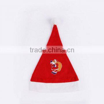 China Alibaba 6 pattern red cute polyester Christmas cap fabric santa hat with printed happy sliding Xmas pompon for child