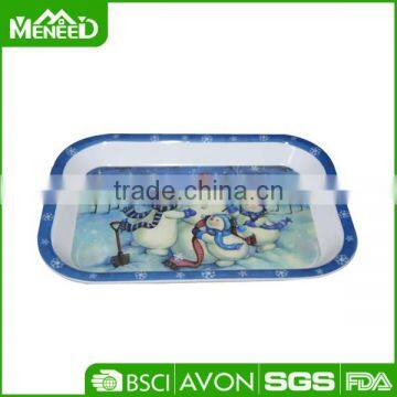 Winter snowman hug together melamine deep tray, 8.5" Christmas decorative plastic trays
