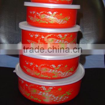 Dark color enamel storage bowl with PP lid food container