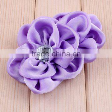 Handmade Satin Fabric Flower With Rhinestone Center for Kids Hair Accessories photo-6