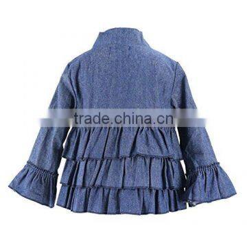Spring Girls Fashion Denim Jeans Outwear Jacket Ruffle Overcoat Suit Pant Coat Children photo-2