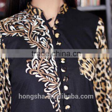 Printed & Plain Leopard Kurti Designs For Stitching Net Kurti With Embroidery Designs HSd7208 photo-5