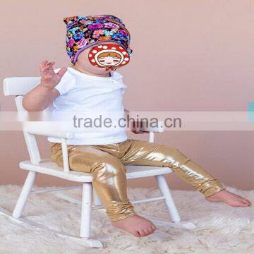 New Fashion Baby Girls Gold Color PU Pants photo-3