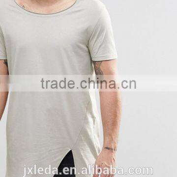 China Suppliers Custom Men Summer Fashion 100% Cotton Raw Scoop Neck Split Hem Long Line T-shirt photo-3