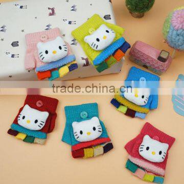TC13011 Cute kitty animal pattern baby gloves with fingers, cheap knitted baby gloves wholesale