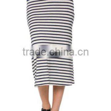 Wholesales Women's High Waisted A-Line Knit Stripe Midi Skirt photo-4