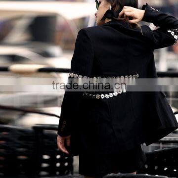 M1232 Runwaylover 2016 Black Punk Metal Decoration Wool Suit Wool Jackets Coats photo-2