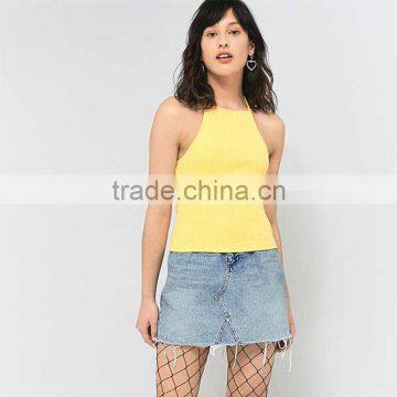 2017 Women's Best Black Ribbed Sleeveless Halter T-back High Neck Cami Tops photo-5