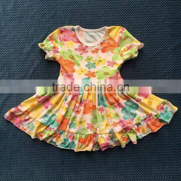 QL-404 short sleeve flower pattern design baby boutique dress 2016