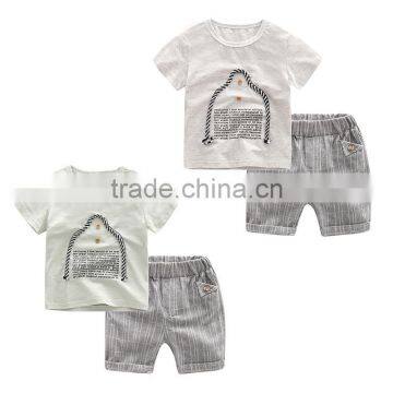 Wholesale quality cotton boy clothes set with pattern kids two pieces set