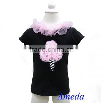 Baby Black Short Sleeves Top Light Pink Zebra Ice Cream Cone 1-10Y