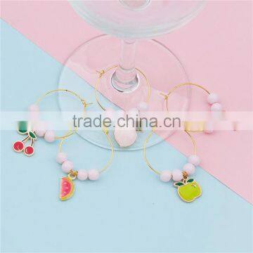 Glass Hoop Earrings Gold Plated At Random Enamel Fruit Wine Glass Wedding Charms photo-2