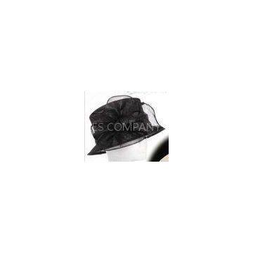 Halloween Charming Black Abaca Sinamay Ladies Hats , Rolled Edge Bow