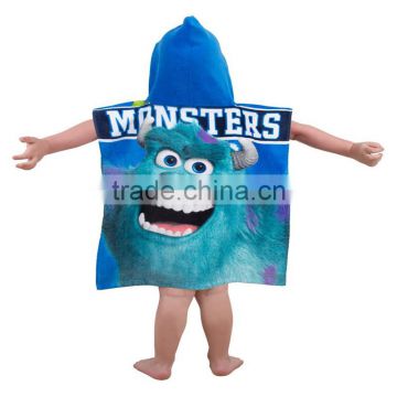 Super Absorbency Cotton Velour Printed Hooded Beach Poncho Bath Towel