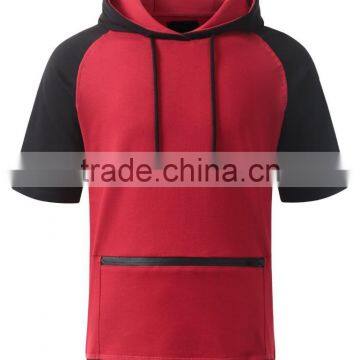 men's short sleeve cropped top hoodie with Zipper big pocket wholesale hoodies custom design