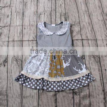 2016 hot sale sleeveless deer print grey color baby dress new style dresses children latest dress designs